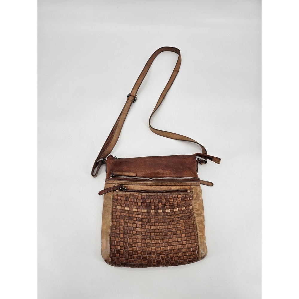 Anthropologie Vilenca Holland Cognac Weaved Distress‎ Leather Crossbody Bag